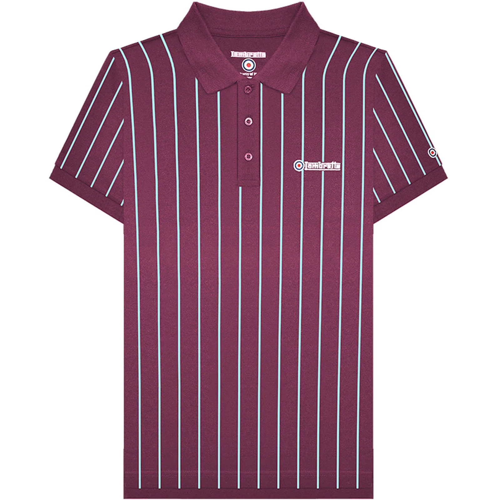 Lambretta Mens Pinstripe Short Sleeve 3 Button Placket Cotton Polo Shirt Top - Image 2