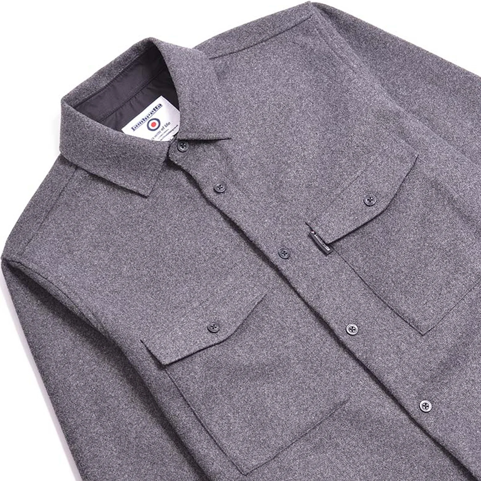 Lambretta Mens Plain Brushed Flannel Overshirt - Charcoal - Image 2