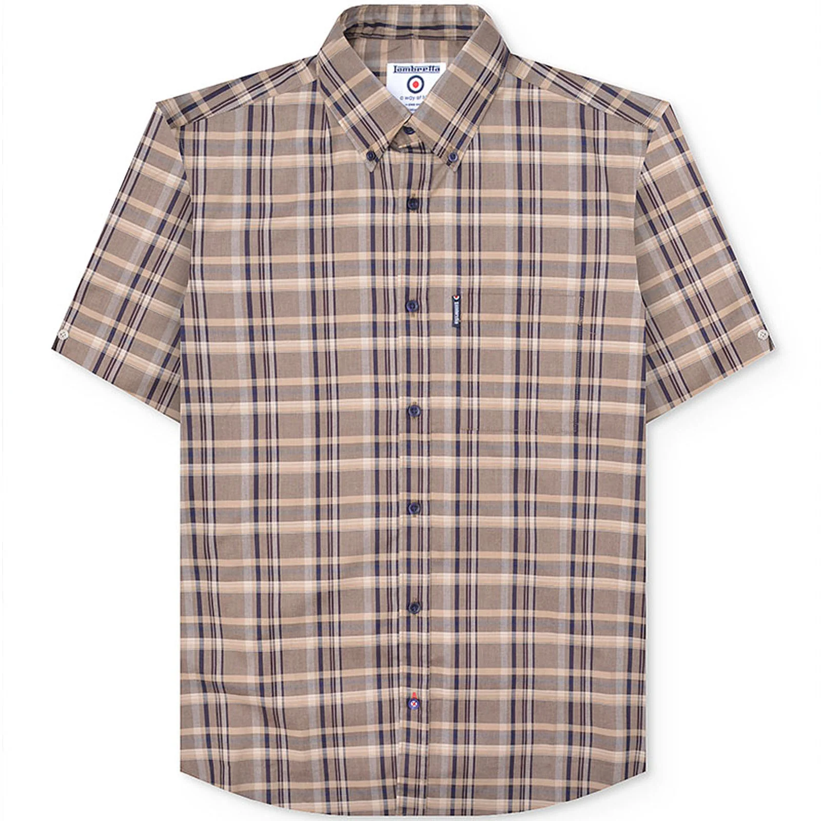 Lambretta Mens Short Sleeve Checked Button Down Shirt - Image 2