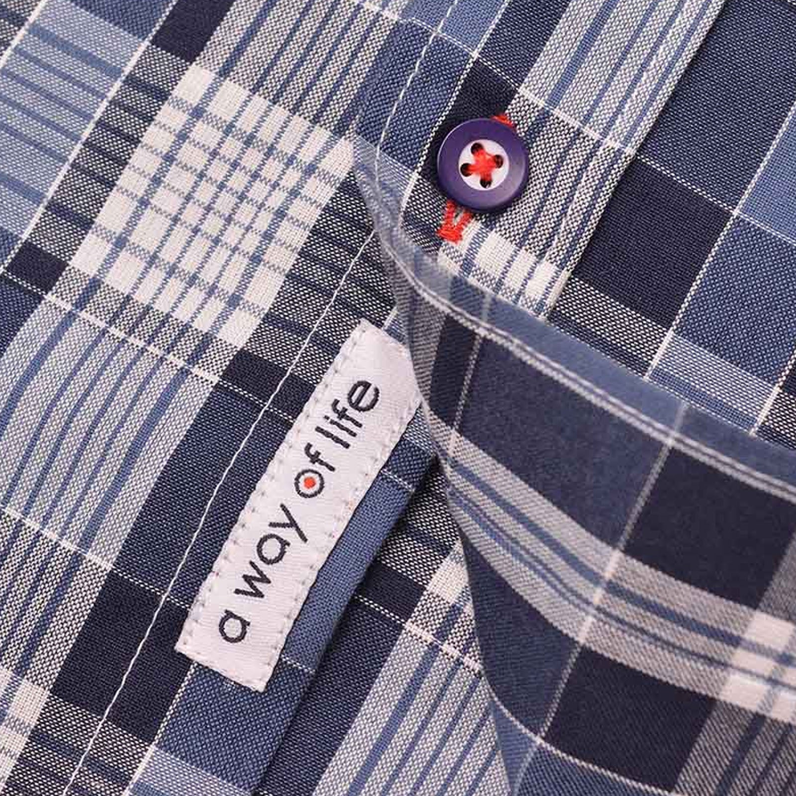 Lambretta Mens Short Sleeve Cotton Check Button Down Collar Shirt - Navy/White - Image 5