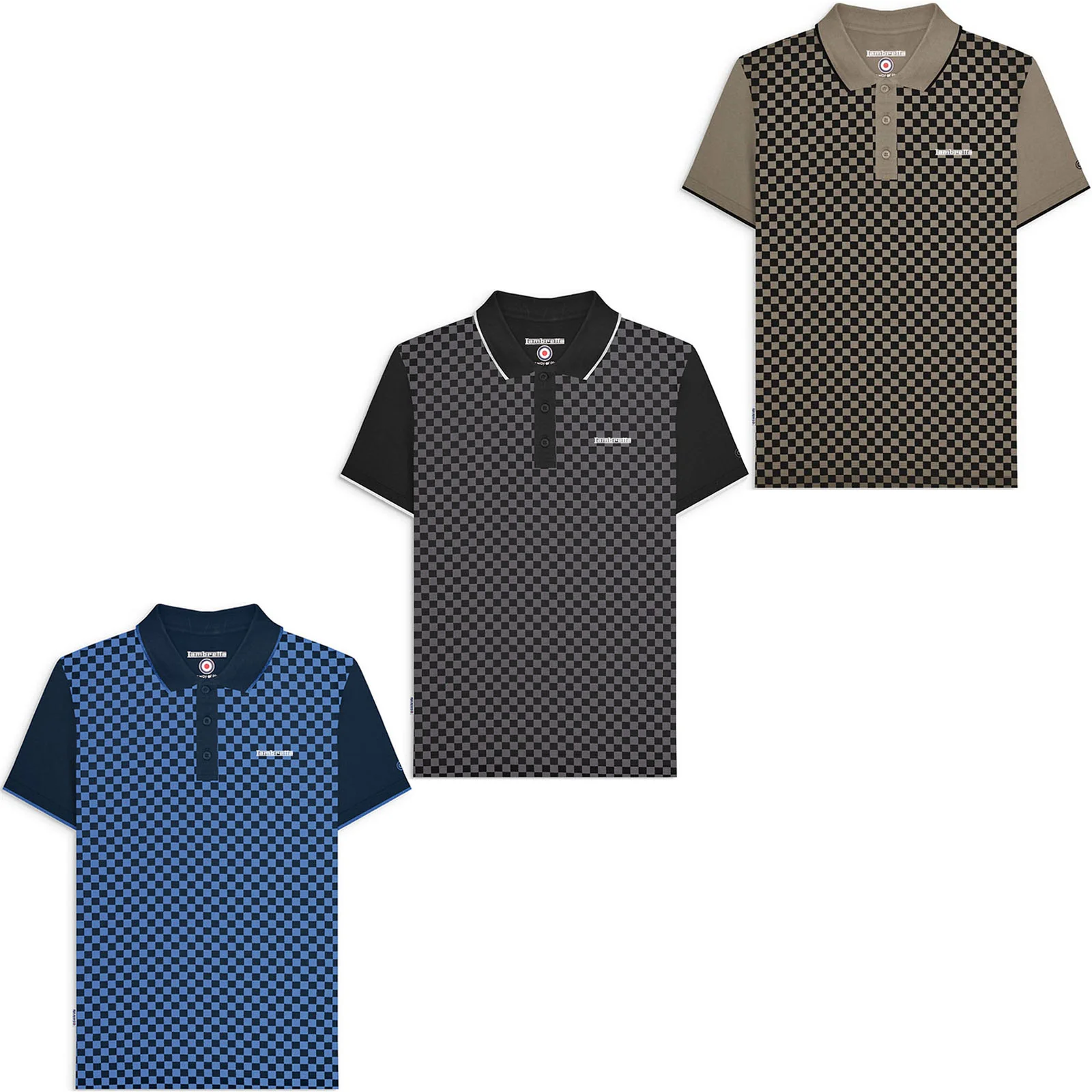 Lambretta Mens Two Tone All Over Print Short Sleeve Polo Shirt