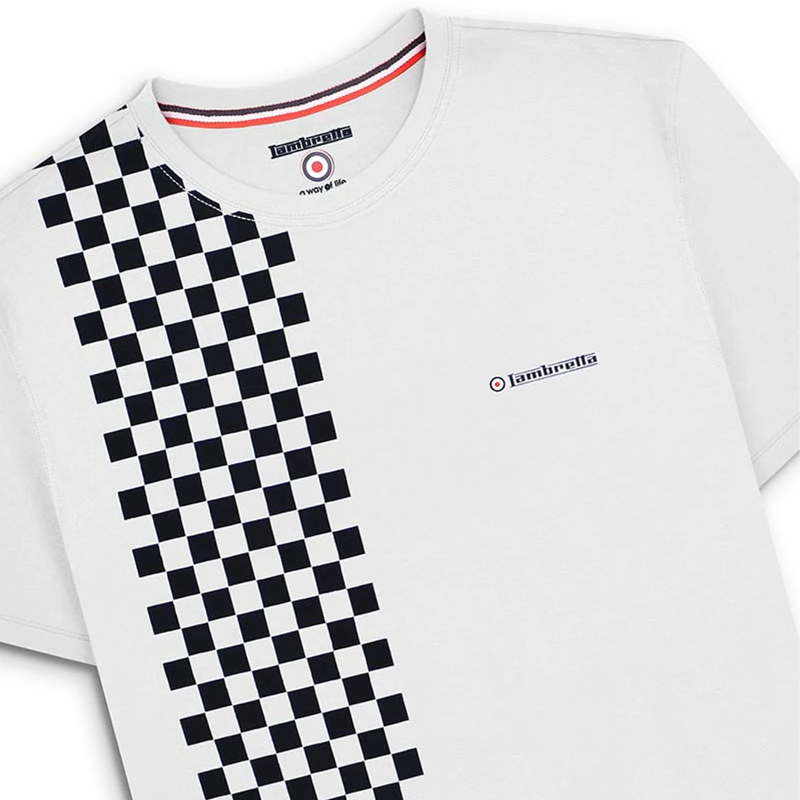 Lambretta Mens Two Tone Stripe Checkerboard T-Shirt - Image 3