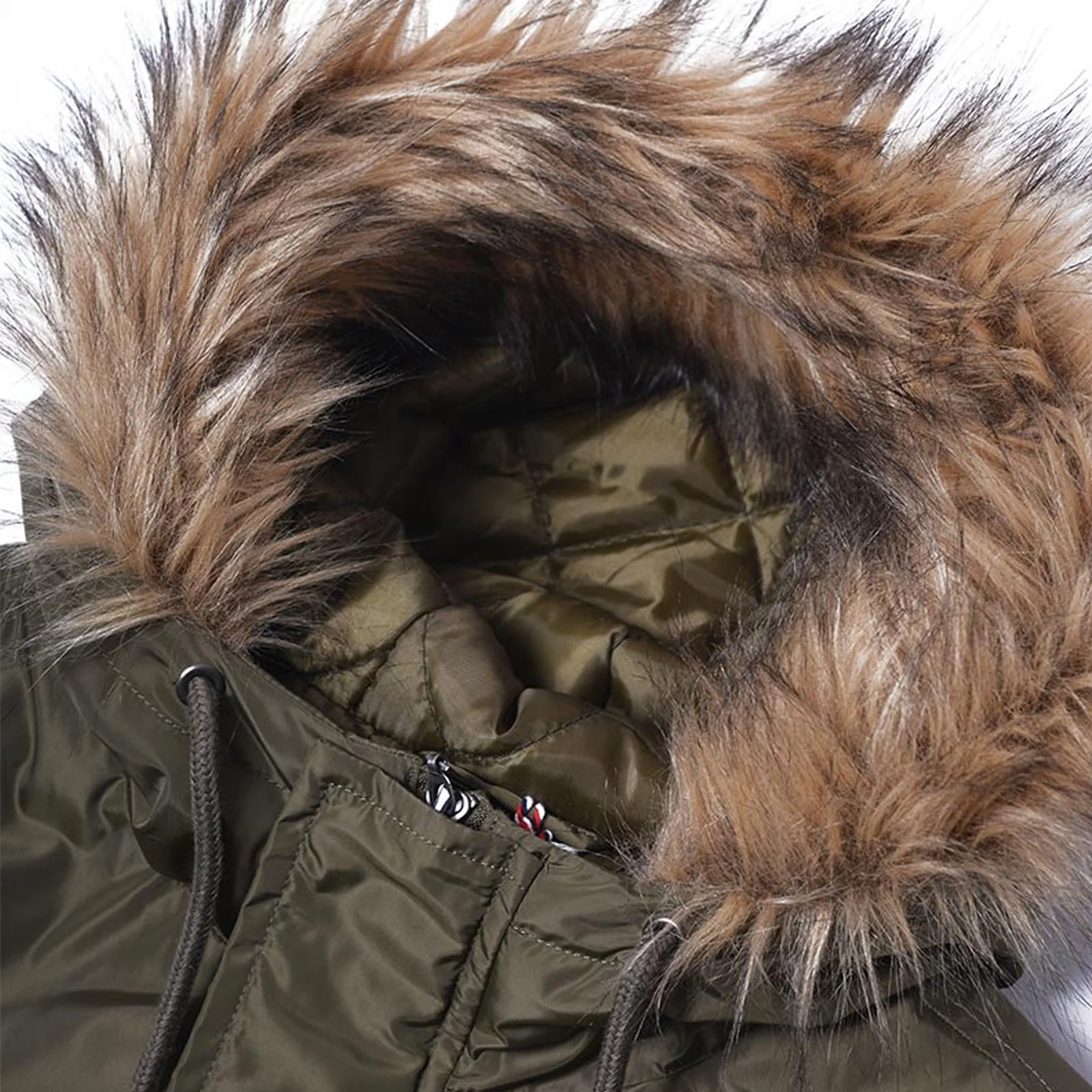 Lambretta Mens Utility Faux Fur Parka Jacket - Khaki - Image 3