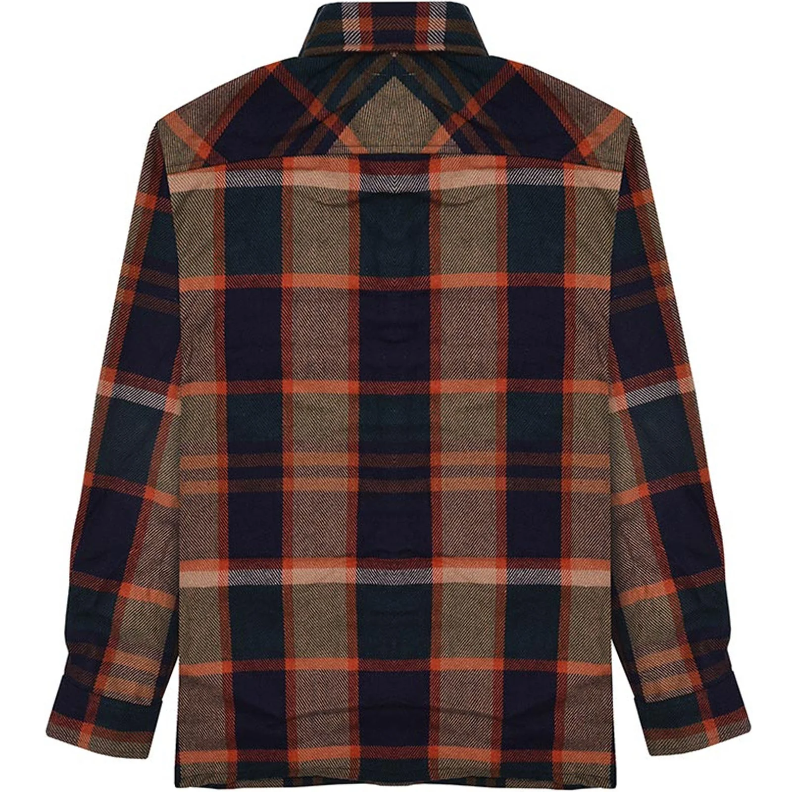 Lambretta Mens Wool Long Sleeve Checked Over Shirt - Brown/Orange - Image 2