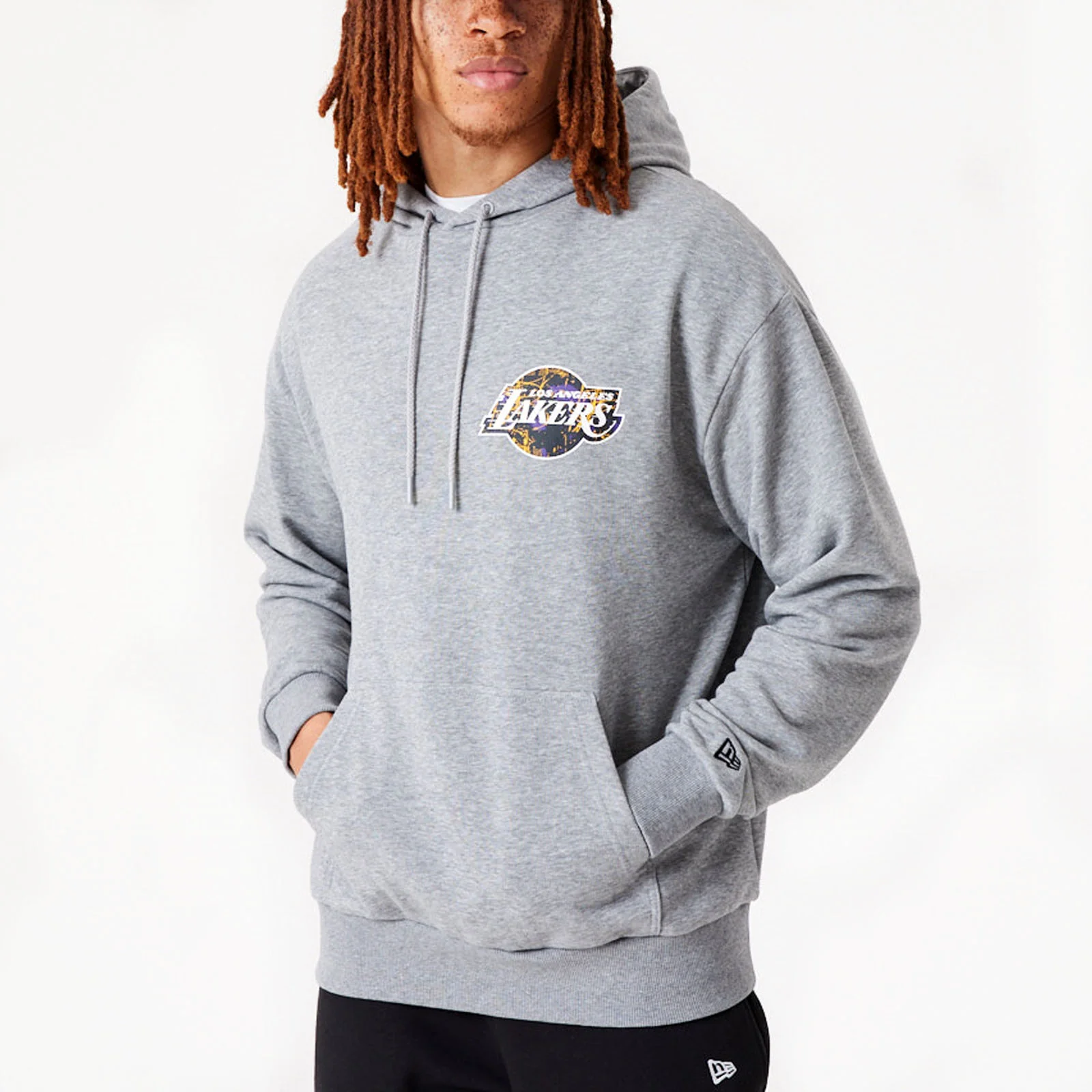 New Era Mens Los Angeles Lakers Infill Team Logo Oversized Hoodie - Black - Image 3
