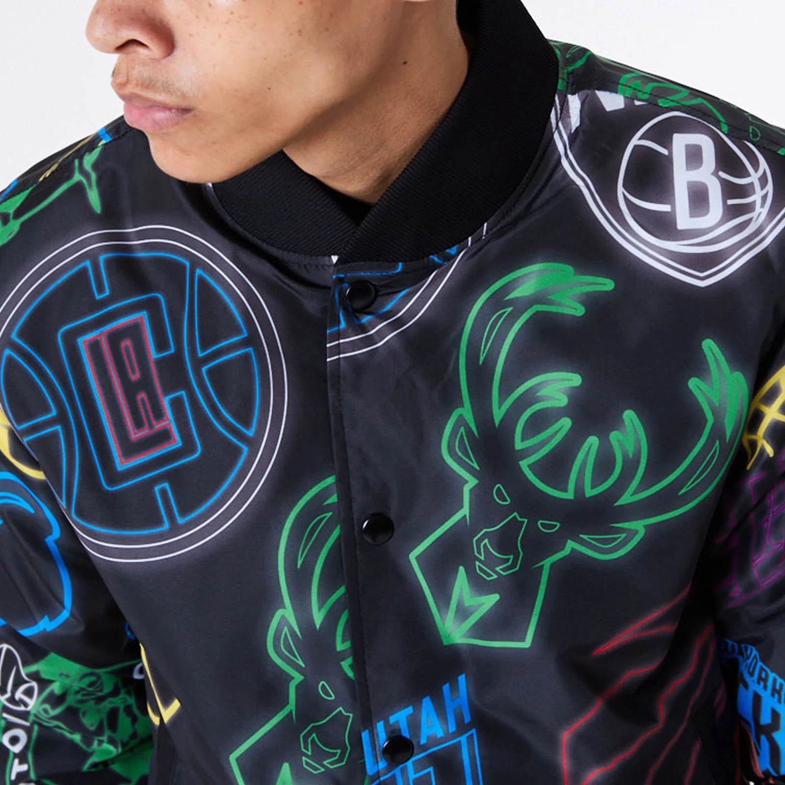 New Era Mens NBA All Over Print Graphic Bomber Jacket - Black - Image 7