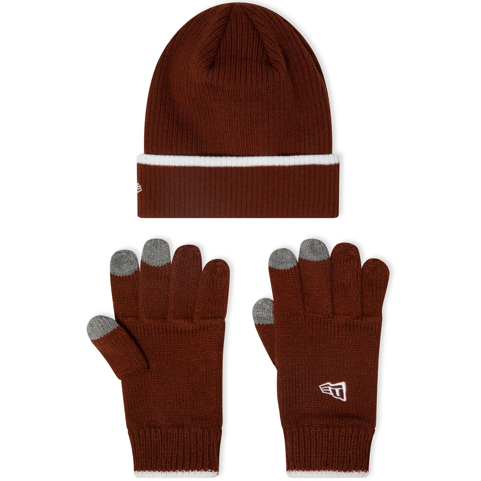 New Era Mens Script Bobble Hat Gloves Set - Dark Brown - Image 2