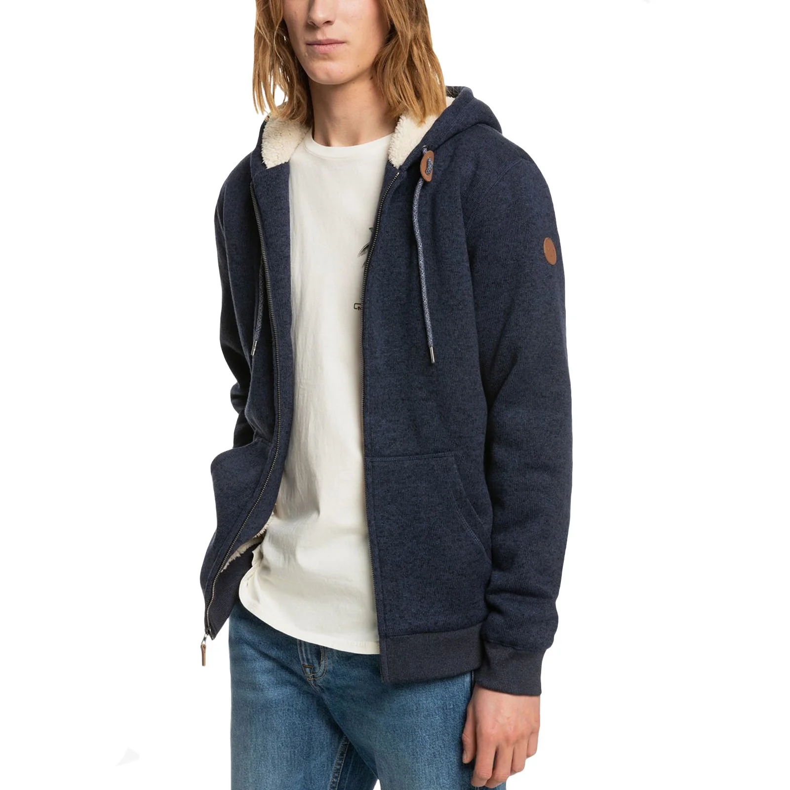 Quiksilver Mens Keller Sherpa Lined Zip Up Hoodie - Navy - L