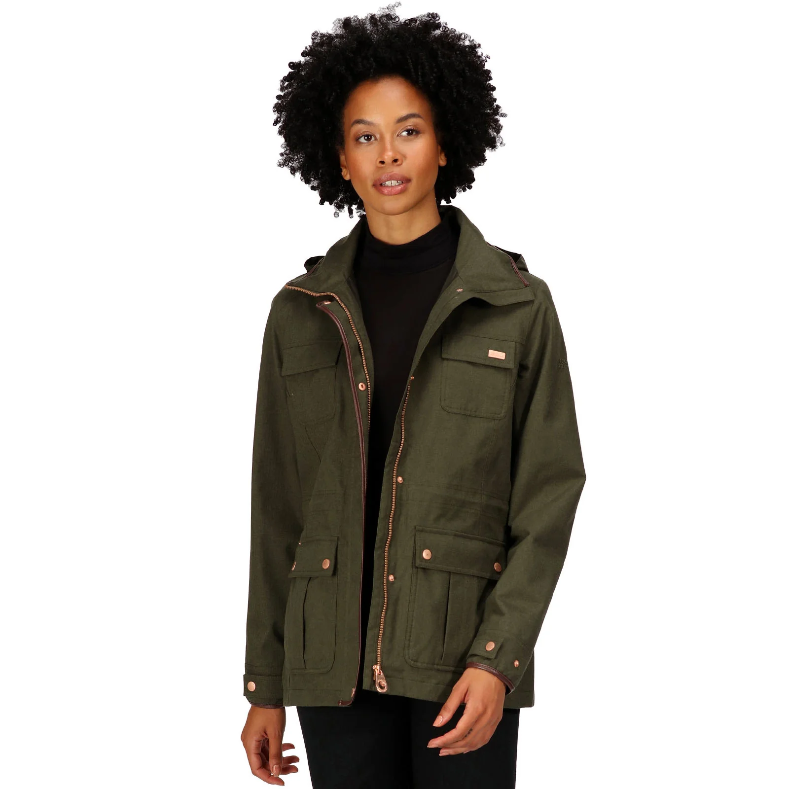 Regatta Womens Alixa Waterproof High Collar Jacket - Dark Khaki - Image 3