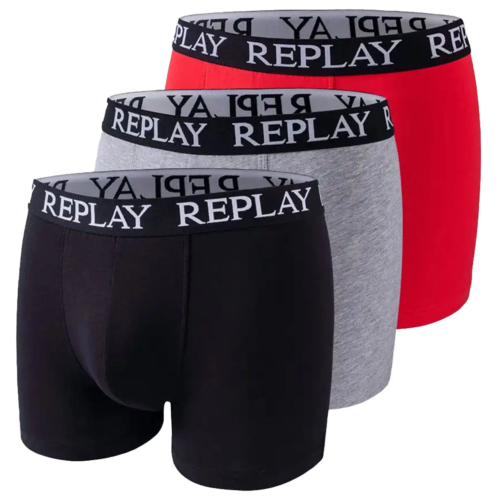 Replay Mens 3 Pack Elasticated Waist Boxer Shorts Black/Red