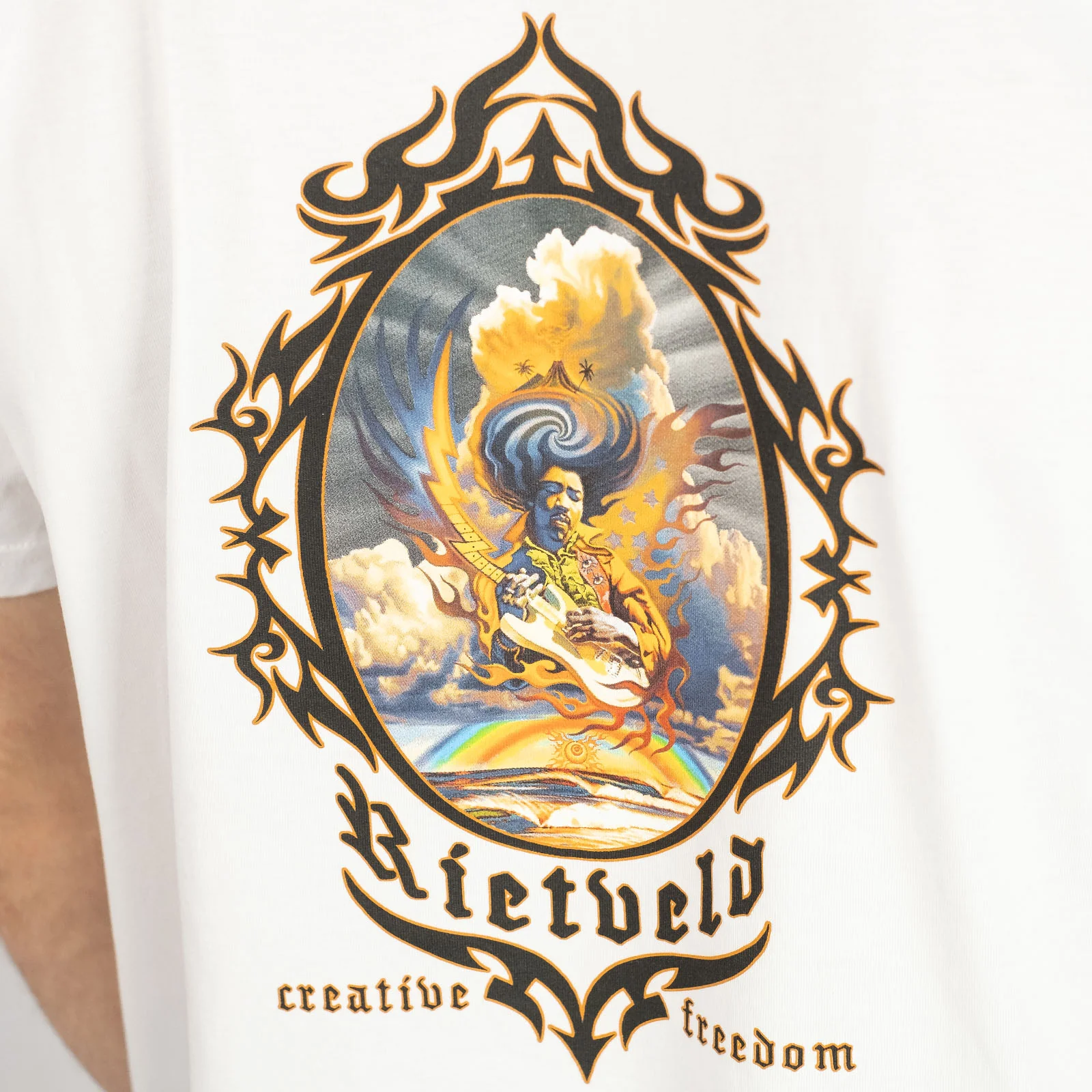 Rietveld Mens Electric Sky Classic Graphic T-Shirt - White - Image 4
