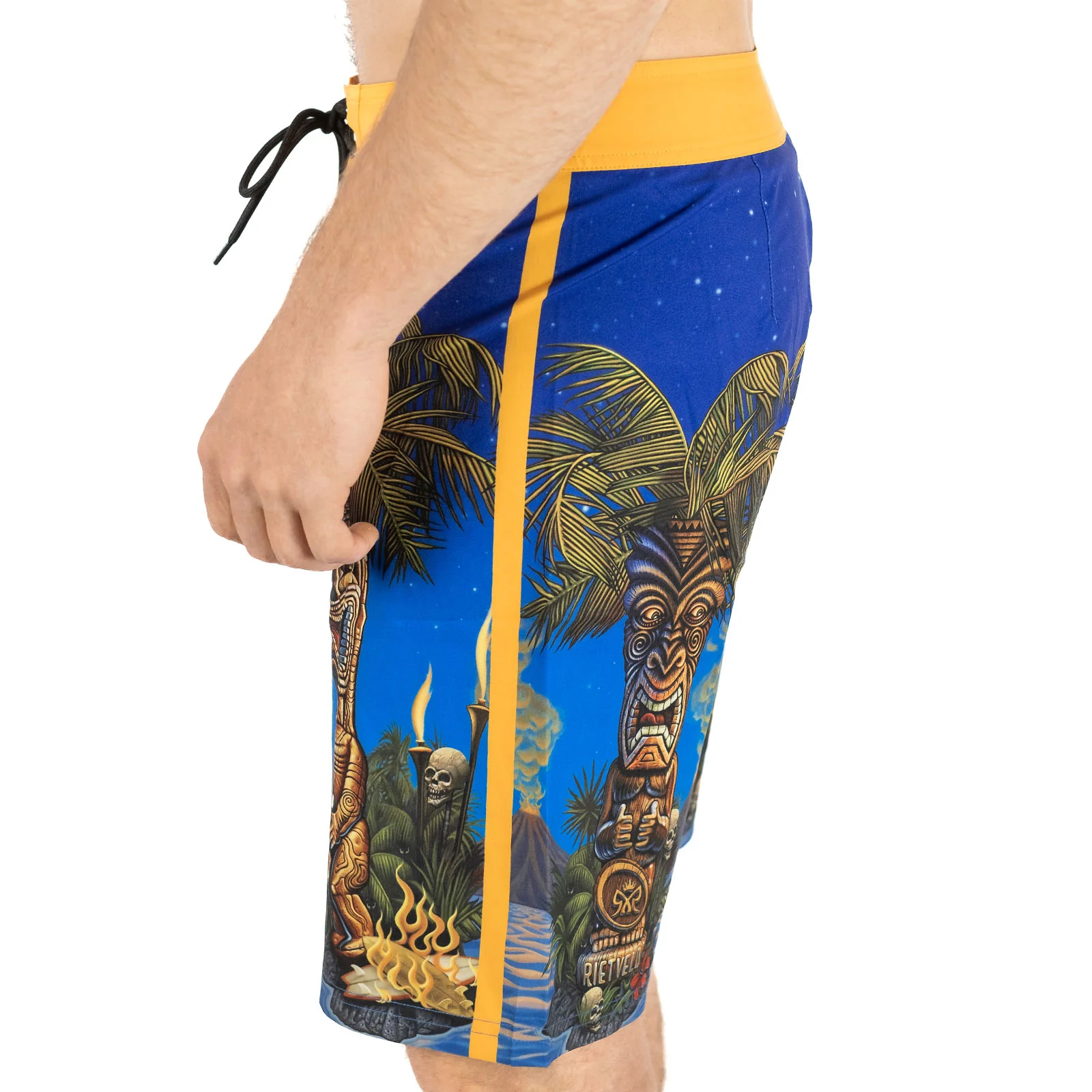 Rietveld Mens Tiki Palms Surf Board Swim Shorts - Blue - Image 3