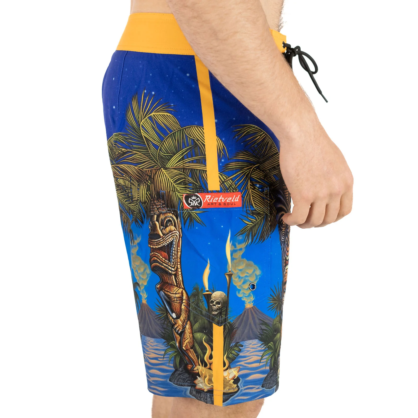 Rietveld Mens Tiki Palms Surf Board Swim Shorts - Blue - Image 4