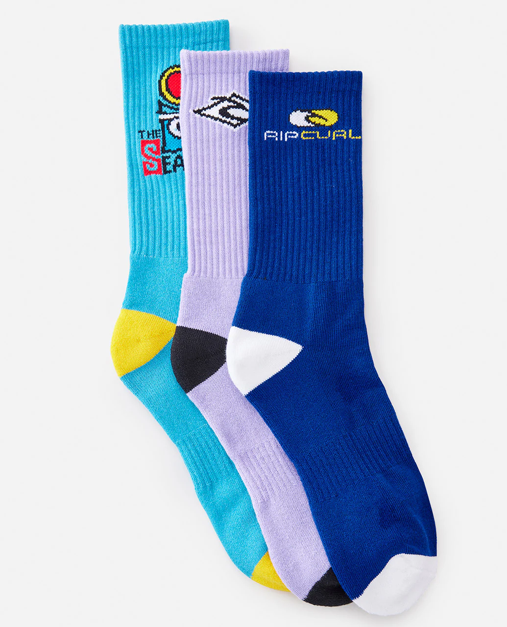 Rip Curl Mens Retro 3 Pack Arch Support Crew Socks - Multico