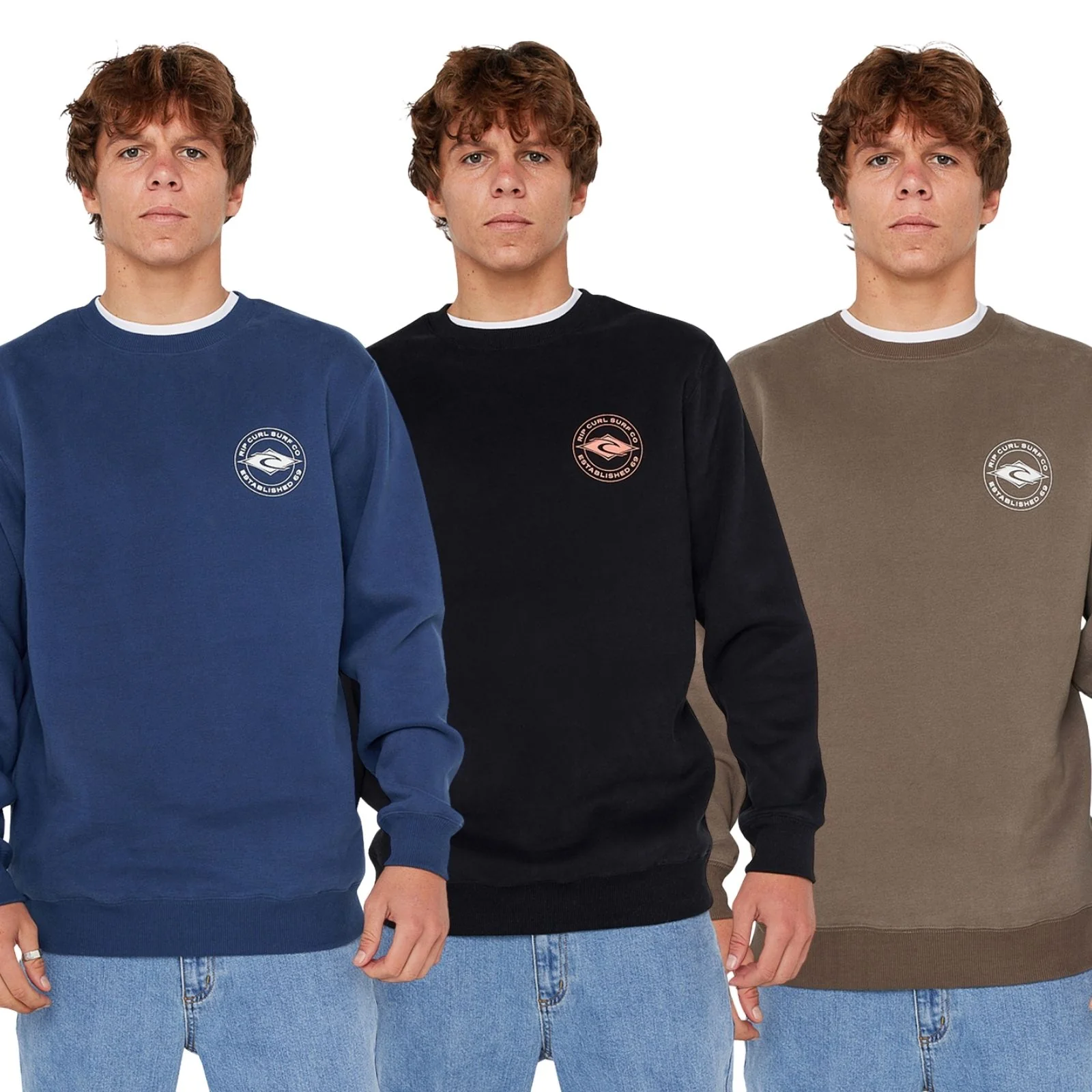 Rip Curl Mens Staple Crew Neck Graphic Logo Sweatshirt