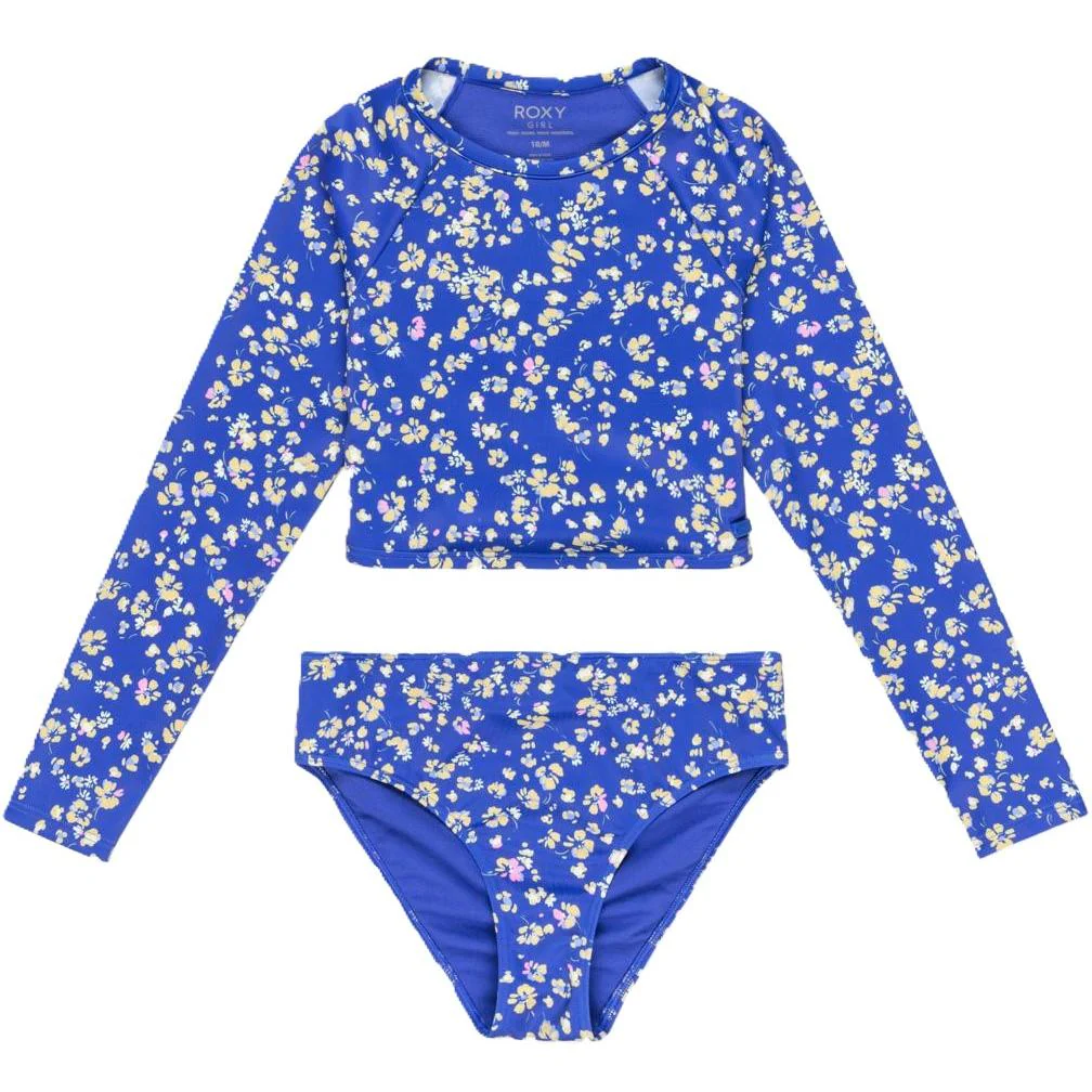 Roxy Kids Shadow Floral Crop Top Set Long Sleeve Rash Vest