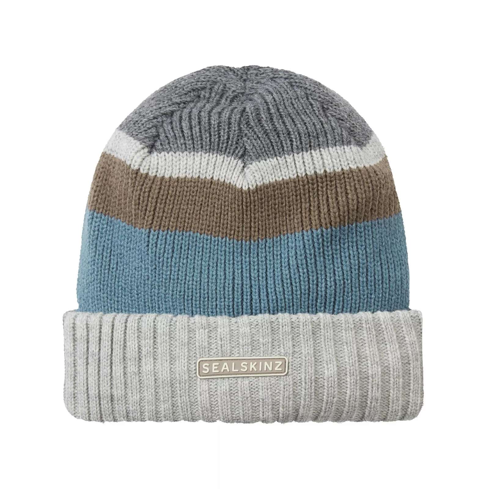 Sealskinz Unisex Cromer Waterproof Roll Cuff Striped Beanie - Olive - Image 4