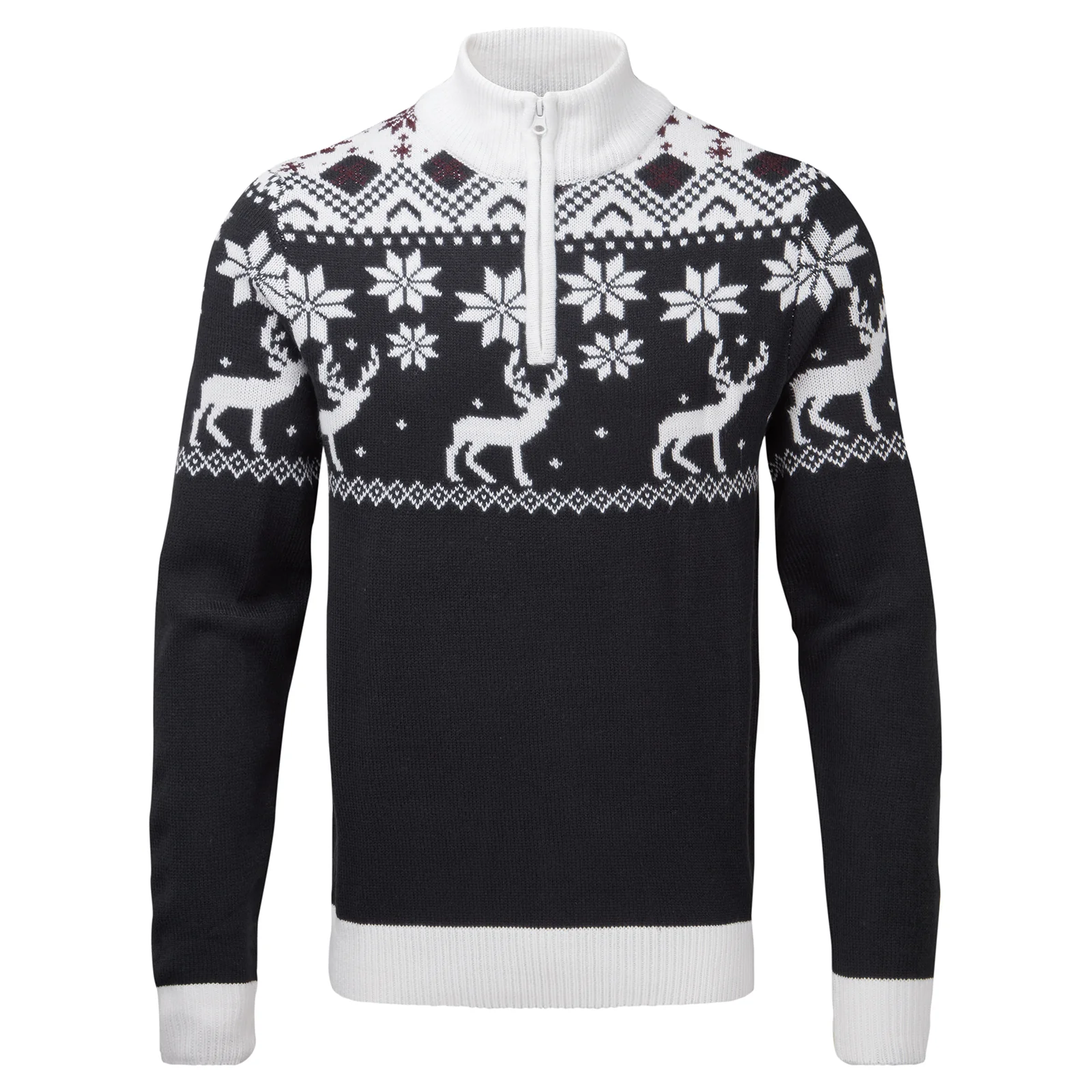 Snuggaroo Mens 1/4 Zip Fair Isle Reindeer Christmas Jumper - Image 3