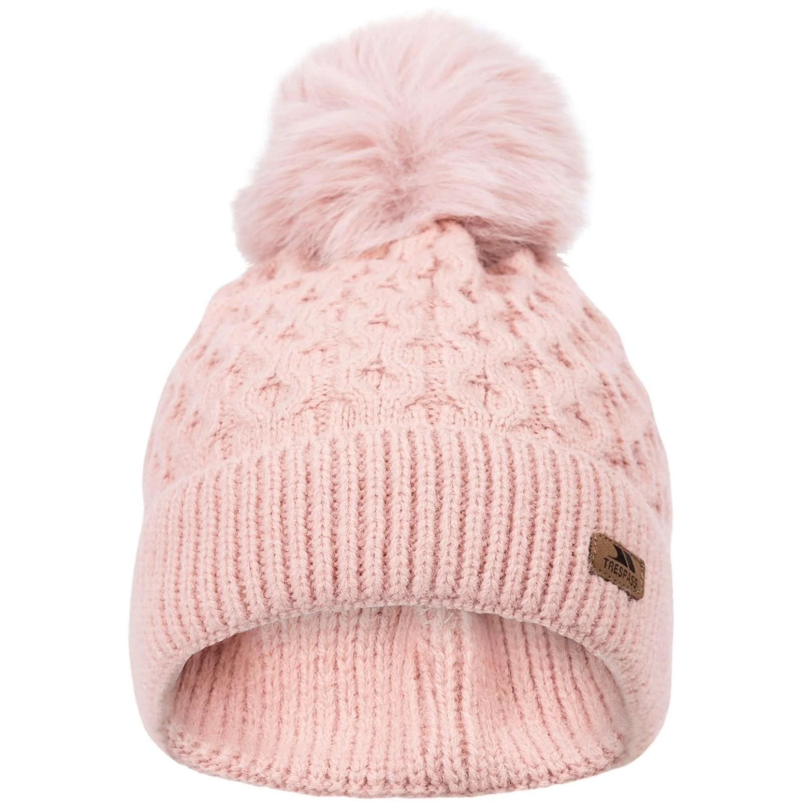 Trespass Womens Freja Chunky Cable Knitted Bobble Hat - Misty Rose - Image 2