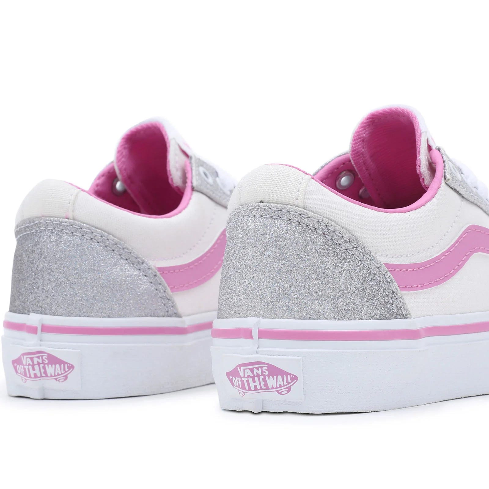 Vans Kids Ward Low Rise Glitter Canvas Trainers - Pink/White - Image 5