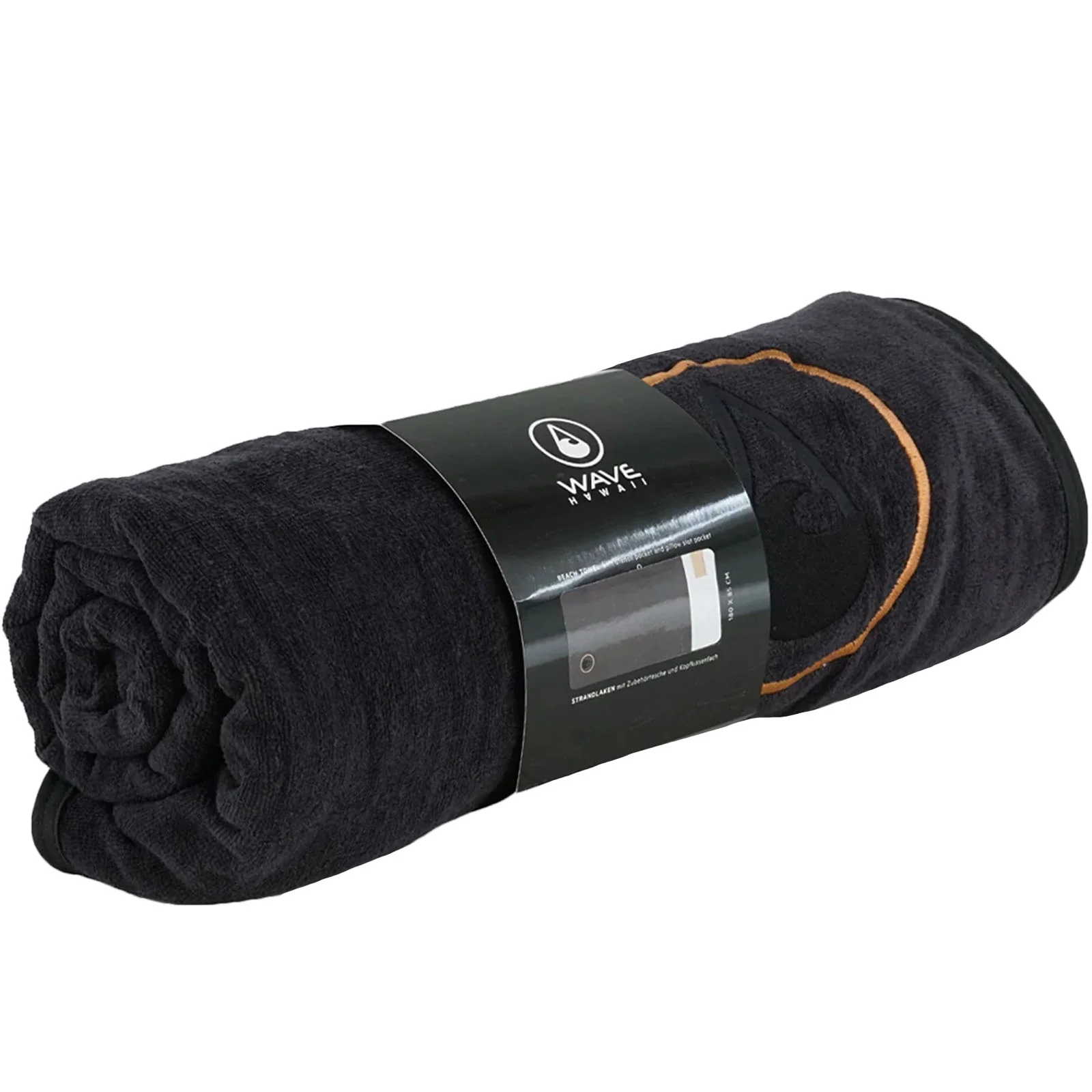 Wave Hawaii Unisex Page Beach Towel With Pocket - Black - Image 2